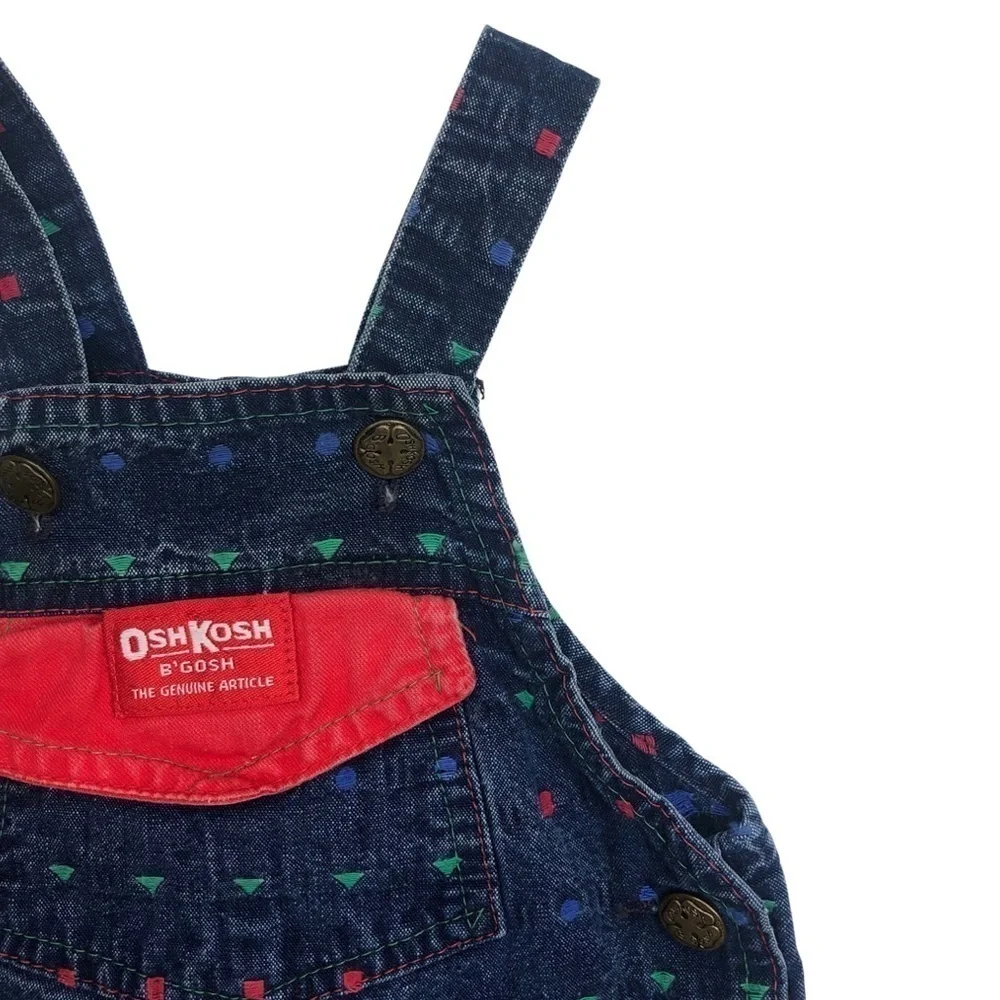 Vintage OshKosh B’gosh Made in USA Infant Overalls Geometric Shapes Sz 6-9mo